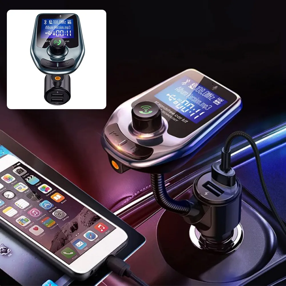 

1*2 USB Car Charger Led Display Bluetooth 5.0 Hands-free Fm Transmission Adeapter Phones Tablets Charger