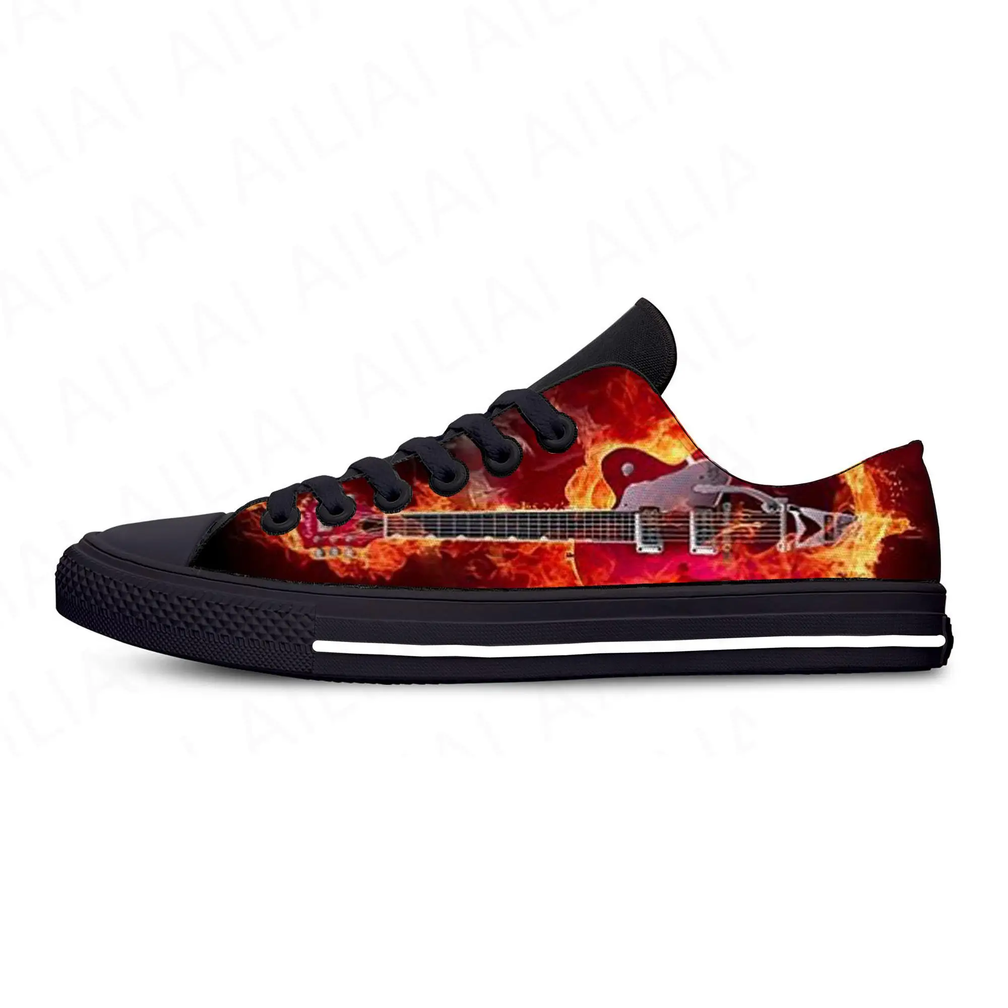 

Hot Fire Flame Music Funky Guitar Rock Fashion Lightweight Classic Flat Summer Canvas Shoes Men Women Casual Breathable Sneakers