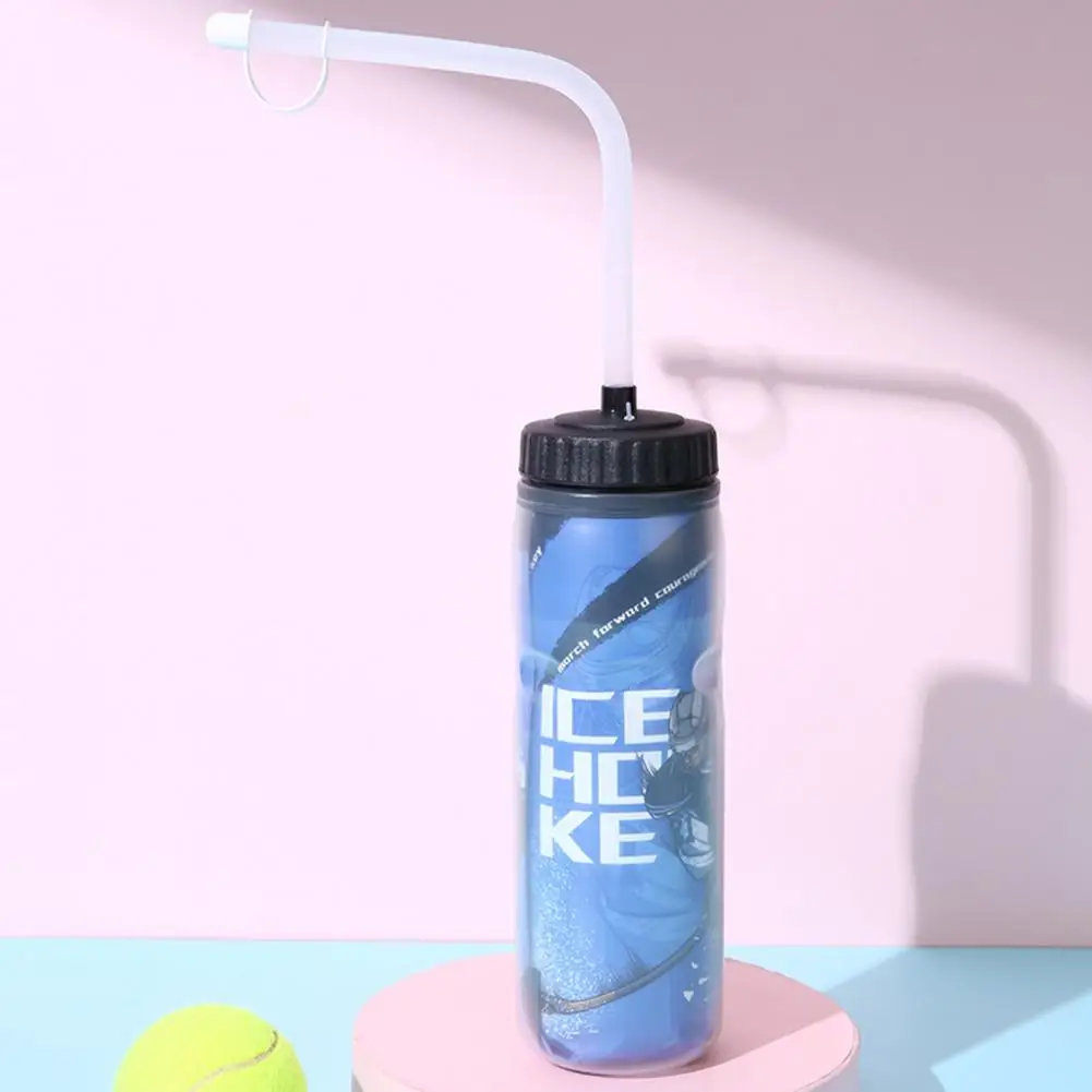 

Portable Sport Water Bottle Ice Hockey Pattern Sport Bottle Large Capacity Long Spout Straw Water Cup Drinking