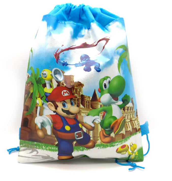 Фото Популярная сумка-мешок с принтом Mario Bros и Марио и Йоши, легкий рюкзак-мешок для детских праздников, подарков, конфет и игрушек №5