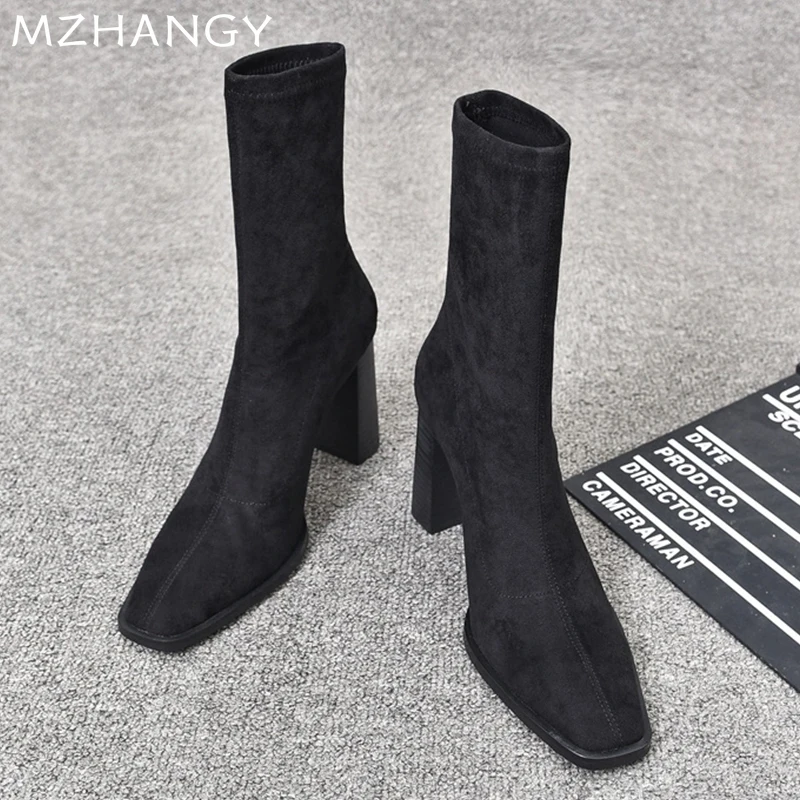 Кожаные женские ботильоны пикантные элегантные туфли на высоком каблуке