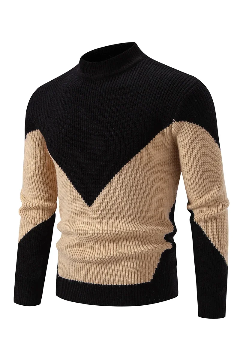 2024 High Quality Men's New Autumn and Winter Casual Warm Color Block Sweater Knit Tops