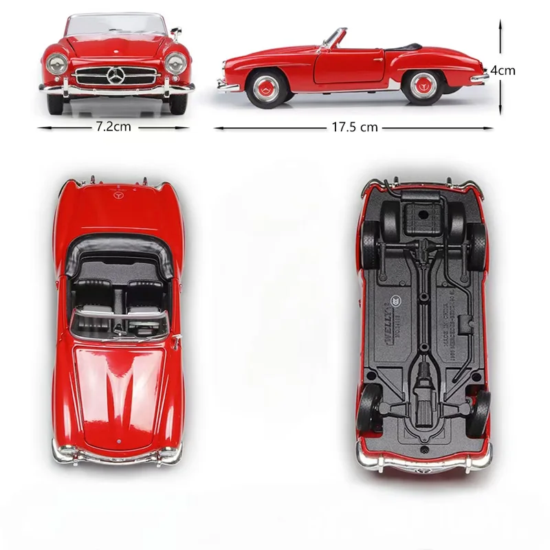 Фото Новая коллекционная модель автомобиля Mercedes-Benz 190SL в масштабе 1:24, ретро, из сплава, ручной работы, имитационная игрушка, сувенир, подарок для декорации сцен №5