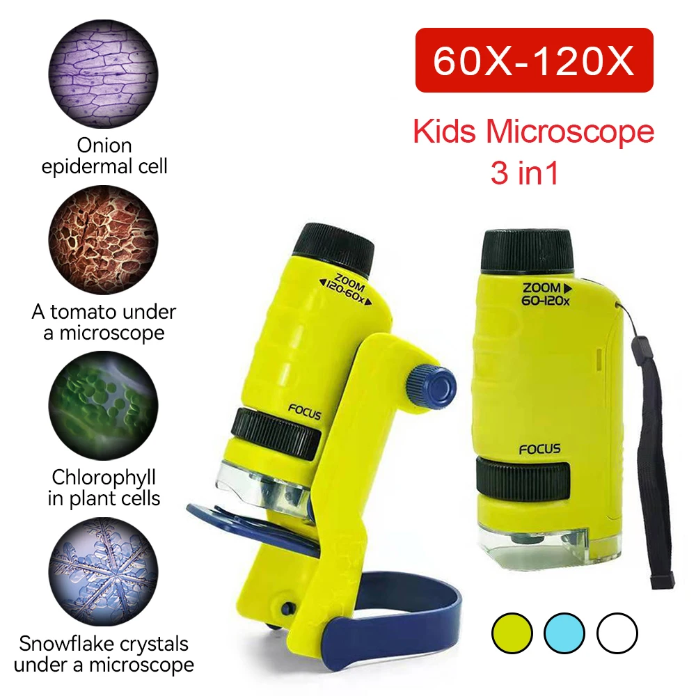 Microscópio Kit 60120x Crianças Educacional Portátil Bolso Microscópio com Luz Led para Laboratório Escola em Casa Ciência em
