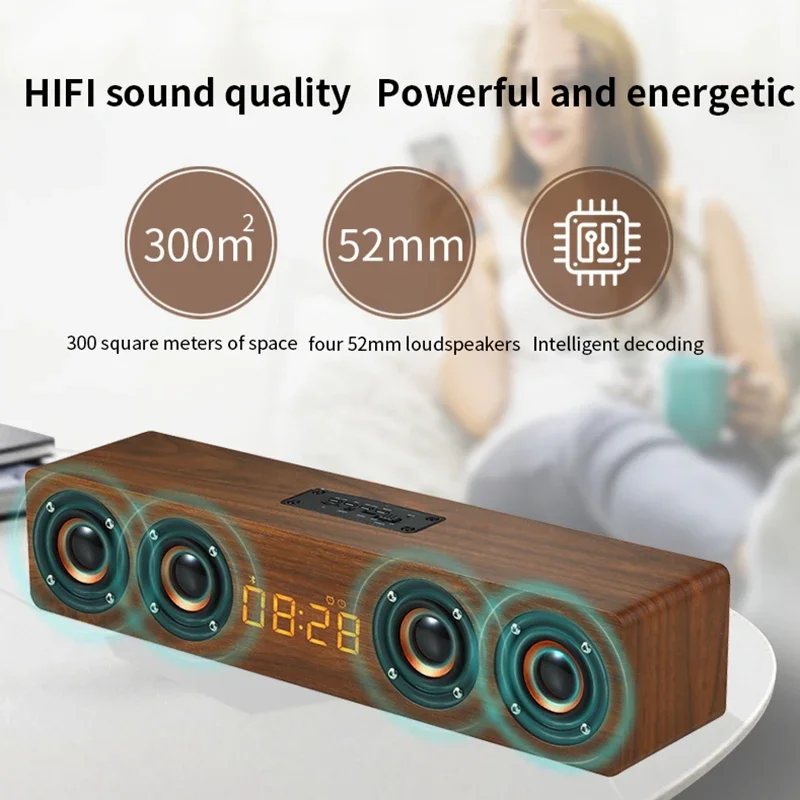 Фото Ретро-колонка Bluetooth из дерева с 4 динамиками, звуковая панель для телевизора, домашний кинотеатр, звуковая система Hi-Fi качества, звуковая панель для ПК/ТВ №3