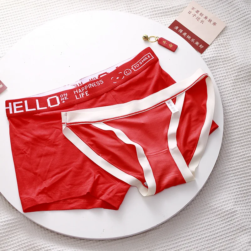 2023 Bright Red Lovers Underwear for Wedding New Year Underwear Sexy Boxers Men and Women Briefs Matching Panties 2 Pcs/set