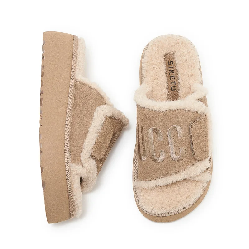 Зимние тапочки пикантная женская обувь на плоской подошве модные толстые