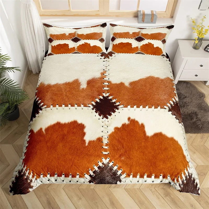 Cowhide Duvet Cover Twin King Queen Farm Animal Bedding Set Western Patchwork Comforter Cover Microfiber Cow Fur Bedspread Cover