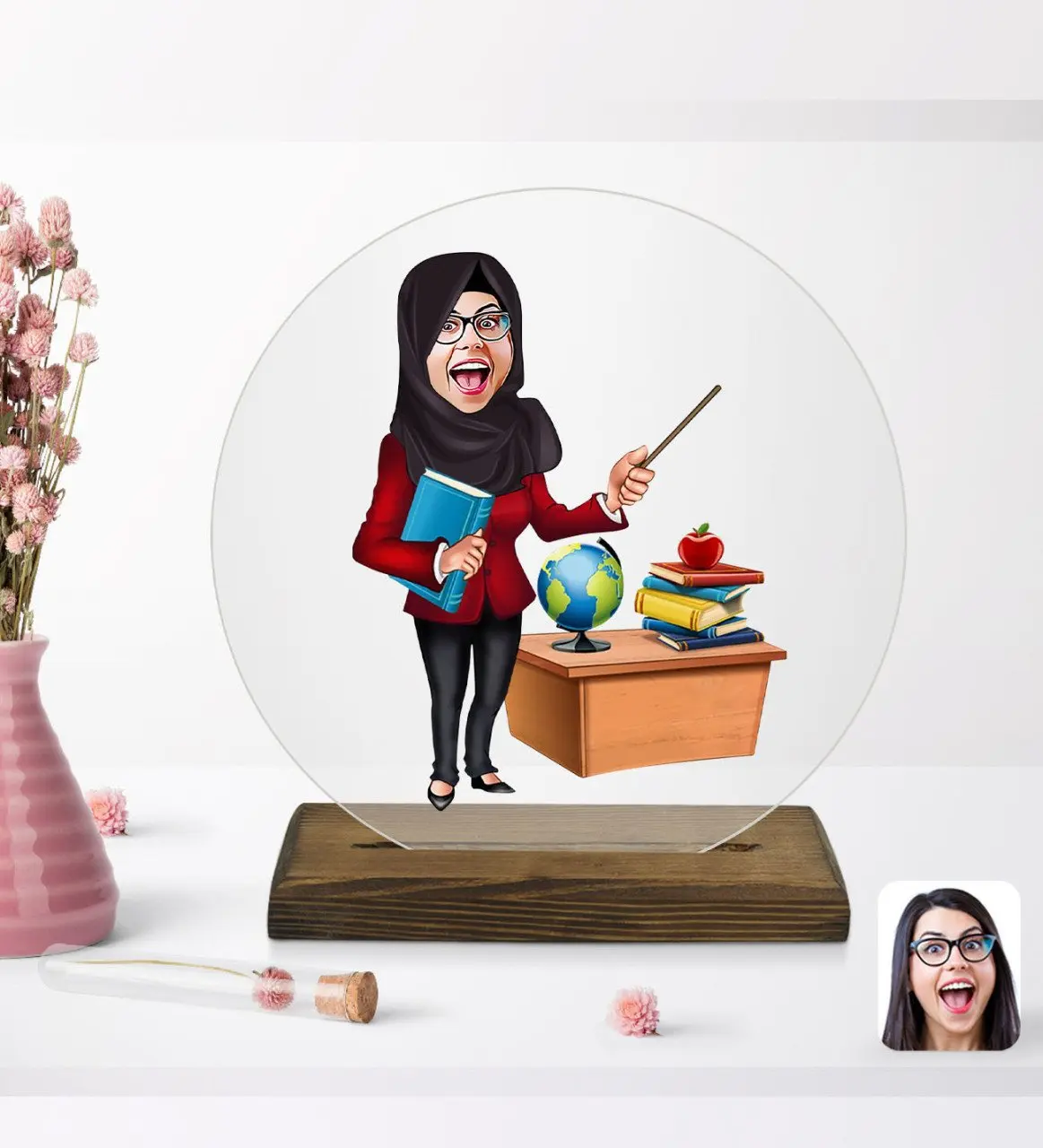 

Personalized hijab women's teacher cartoon wooden stand Biblo-1