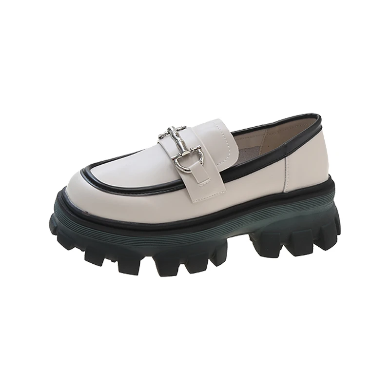 

Shoes for Women 2022 Women's Leather Platform Shoes Round Toe Metal Chains Slip-On Women's Shoes Handmade Mary Jane Shoes