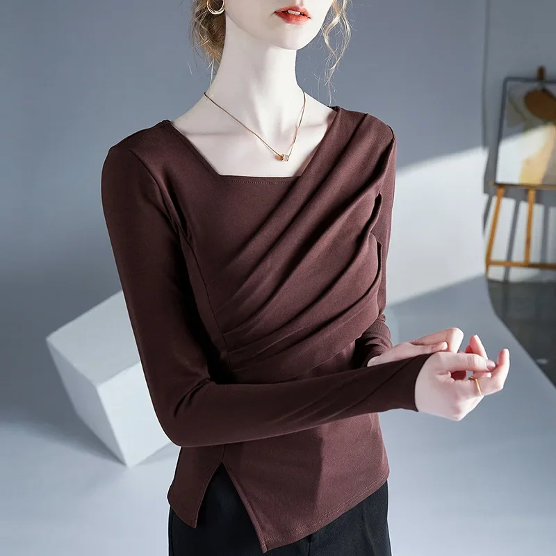 Весна 2023 женская футболка с длинным рукавом разумный дизайн стильный базовый