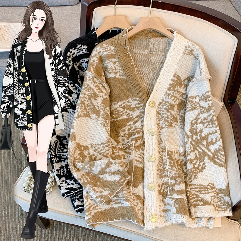 Женский вязаный кардиган с вышивкой Свободный теплый Осень-зима 2023