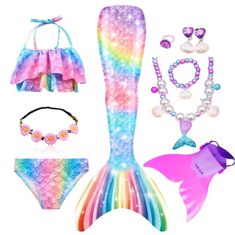 

Детский костюм для купания с хвостом Русалочки, Фэнтезийный купальный костюм для девочек с маленькой русалочкой, для бассейна, костюмы для косплея на Хэллоуин