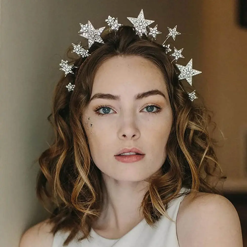 

Charm Woman Headwear Wedding Hair Accessories Rhinestone Hair Hoop Crystal Star Hairband Bridal Crown