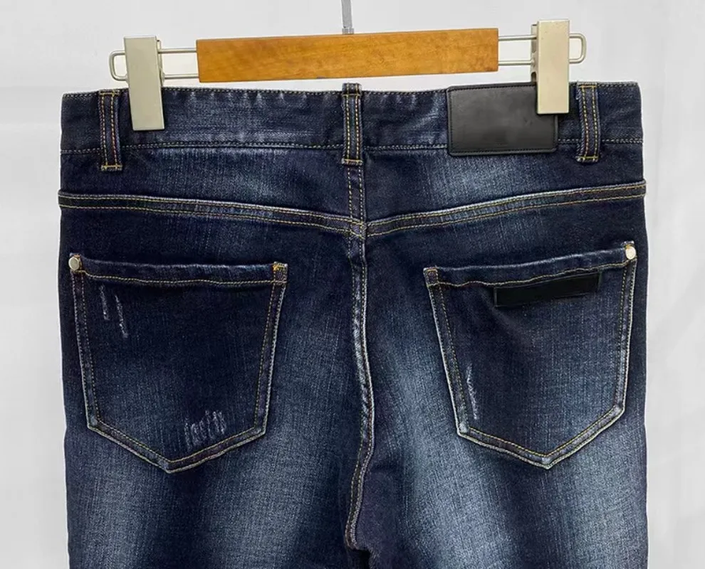 23SS New Stretch Jeans For Men New Autumn Spring Solid Classic Pants Slim Wear and Tear Motorcycle Jeans Denim Pants