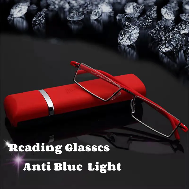 

Blue Light Blocking Half Frame Reading Glasses Fashion Portable Far Sighted Eyeglases Women Men Black Blue Presbyopia Eyewear