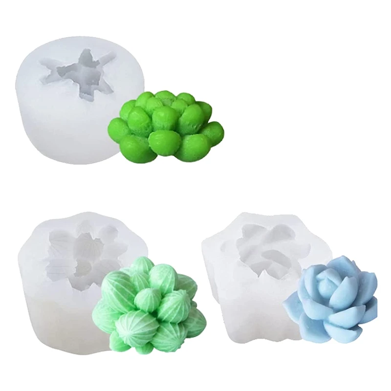 

3 Pack Candle Silicone Molds,Succulent Plants Resin Casting Mold For Handmade Candle,Epoxy Resin,Polymer Clay,Wax