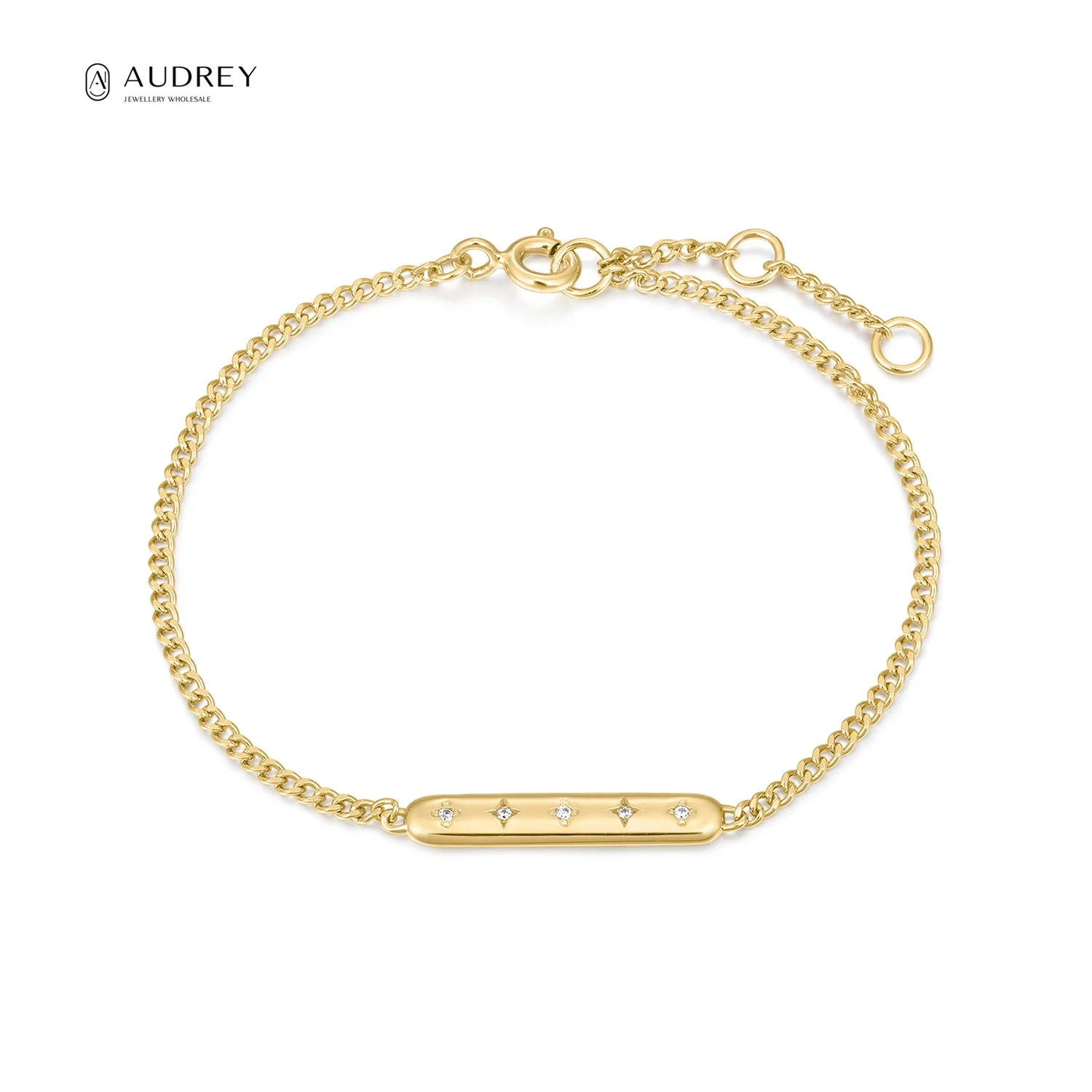 

Audrey Fine Jewelry Rectangle 14K Plated Gold Vermeil 925 Sterling Silver Jewellery Zircon Bracelet Chain Women