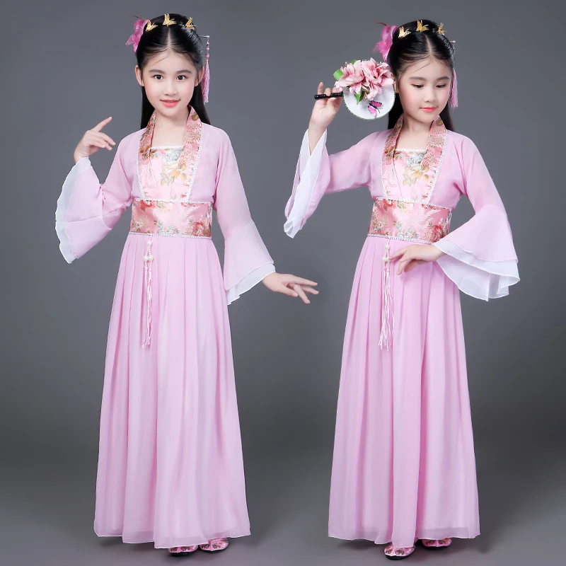 

Hanfu Traditional Costume Girls Stage Dance Performance Dress Woman Folk Fairy Outfits Ancient Chinese Tangsuit for Kids