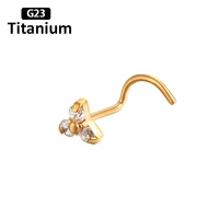 1ps g23 titanium nose studs hooks bar body piercing jewelry cz zircon triangular 20g nose piercing for women titanium nose rings