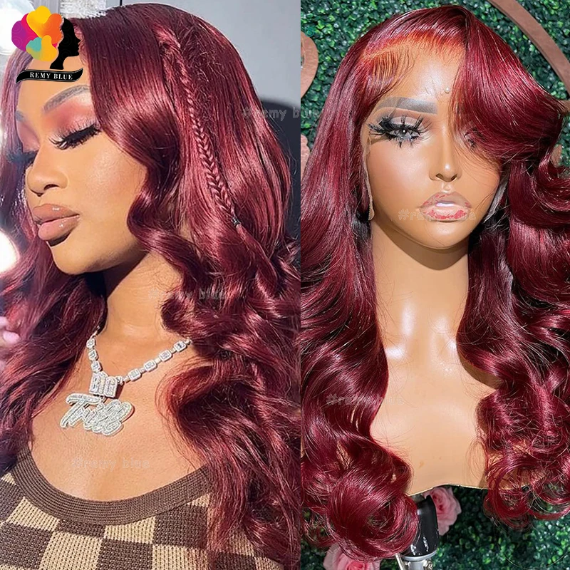 13x4 Объемная волна Парик фронта шнурка Цветные 99J Бордовый Красный Вьющиеся