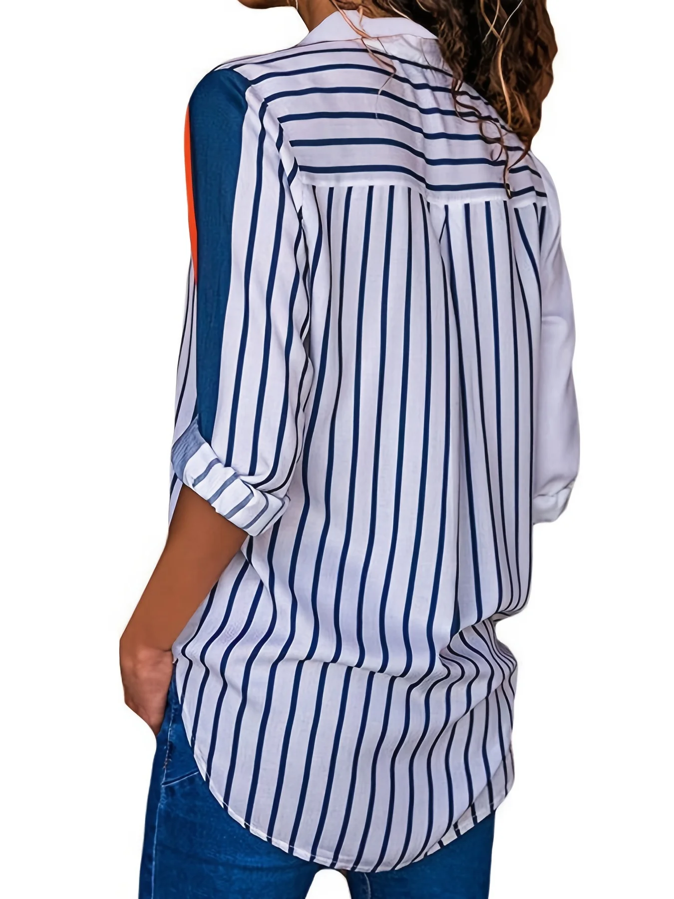 Блузка женская однобортная в полоску модная рубашка с отложным воротником и