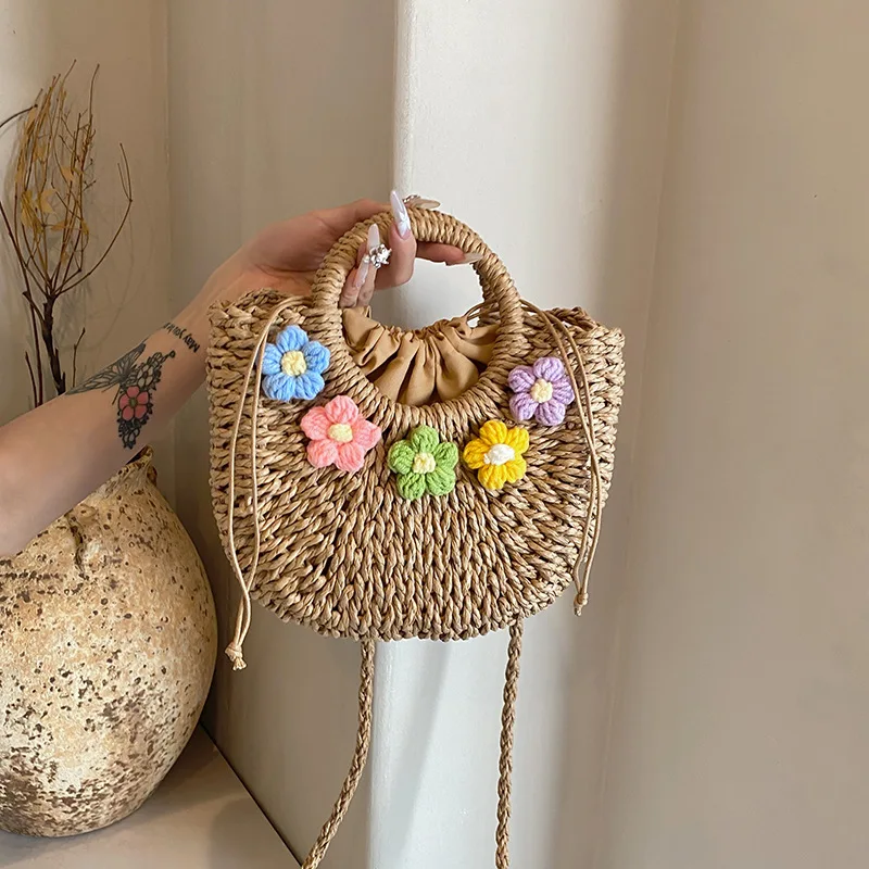 Новая соломенная сумка в стиле Mori с милыми цветами пляжная через плечо для отдыха