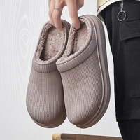 2021 winter cotton slippers mens house non slip eva waterproof half pack heel slippers keep warmthickened plush slides for male