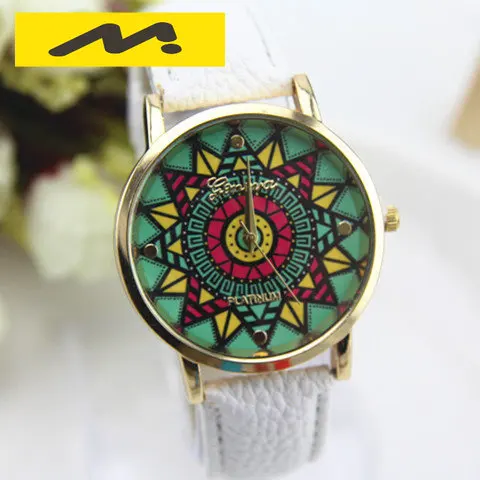 

2023 Fashion NEW Ethnic Watch Women Aztec Sun Stars PU Leather woman wristwatch casual dress accessories Geneva Style