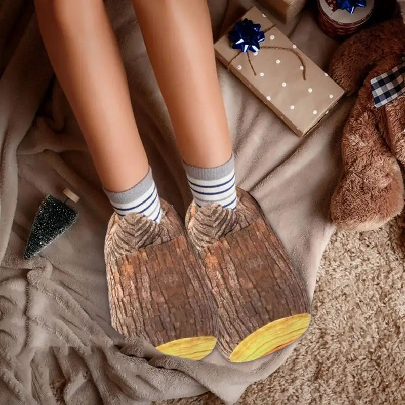 Хлопковые тапочки для женщин домашние с плюшевым рисунком бревенчатого дерева