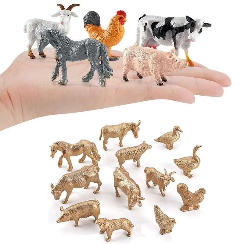 

12pcs Realistic Farm Animals Model Toys Statues Plastic Farm Mini Figurines Miniature Playset Party Favors Toys Cupcake Toppers