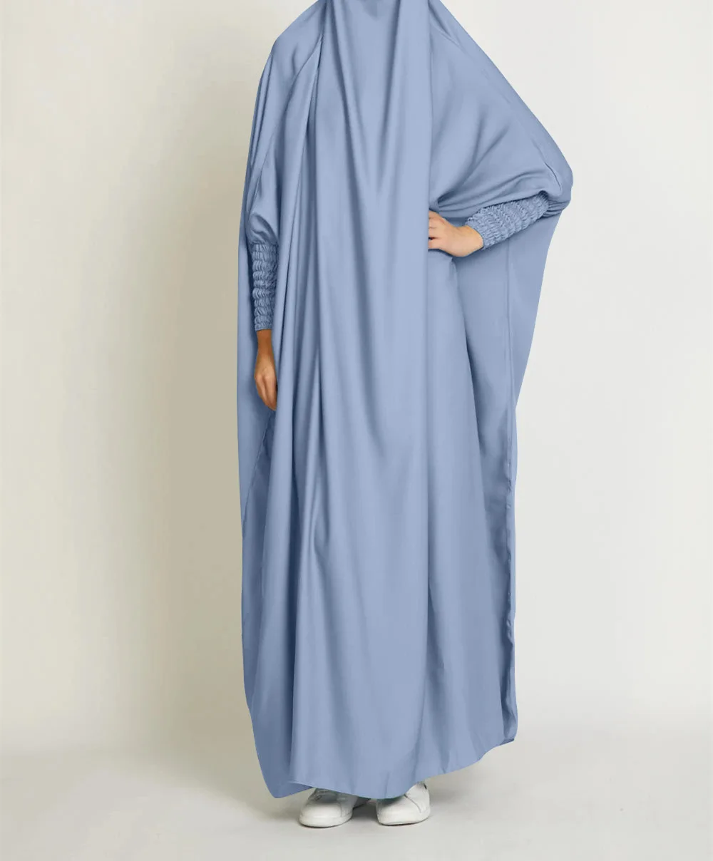 New Ramadan Batwing Modest Satin Jilbab Prayer Abaya Dubai Nida Muslim Hijab Dress Women Kaftan Robe Long Khimar Islam Djellaba