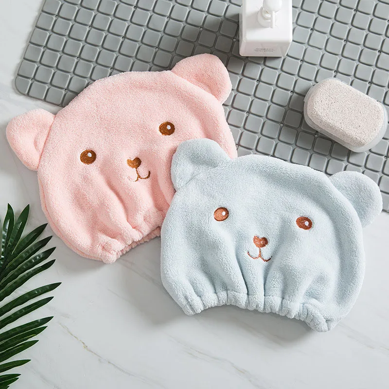 

1Pcs Quick Dry Hair Hat Hair Wrapped Towels Bathroom Accessories Cute Cartoon Bear Portable Shower Cap Dry Hair Hair Turban