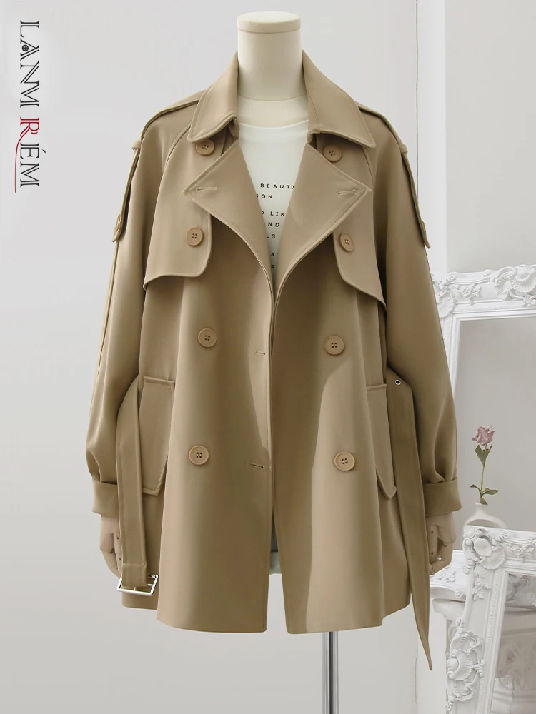 

LANMREM Korean Trench Coat For Women Lapel Single Breasted Long Sleeves Belt Coat High Waist Female Clothing 2023 New 32D634