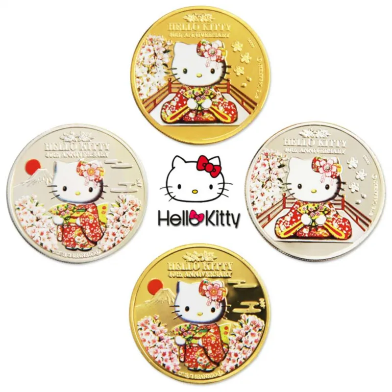 

Sanrio Kawaii Hello Kitty сувенирная монета с милым мультяшным рисунком Золотая монета серебряная фольга железная монета изысканное ремесло коллекционный подарок