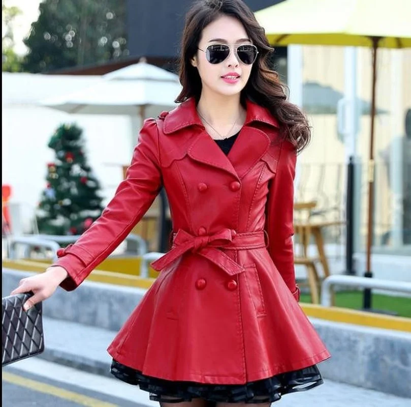 Vintage Oversize Leather Jackets Women High Quality Leather Trench Coat New Women Black Leather Jacket Jaqueta De Couro Feminino