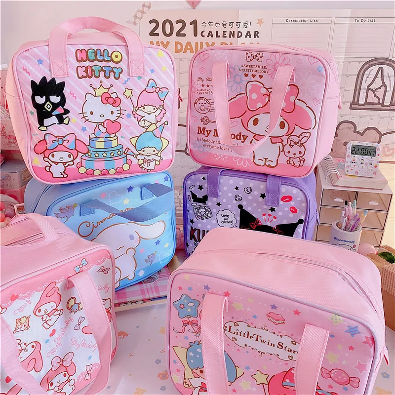 

Sanrios Kuromi Cinnamoroll мой Мелодия помпон Пурины Hellokittys аниме кавайный Ланч-бокс сумка из Оксфордской ткани портативная изоляционная сумка