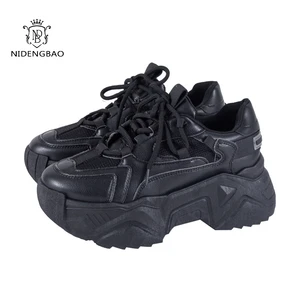 Fashion Platform Chunky Sneakers for Women Thick Bottom Black Vulcanize Shoes Woman 2022 Spring Ladies Mesh Sports Shoes