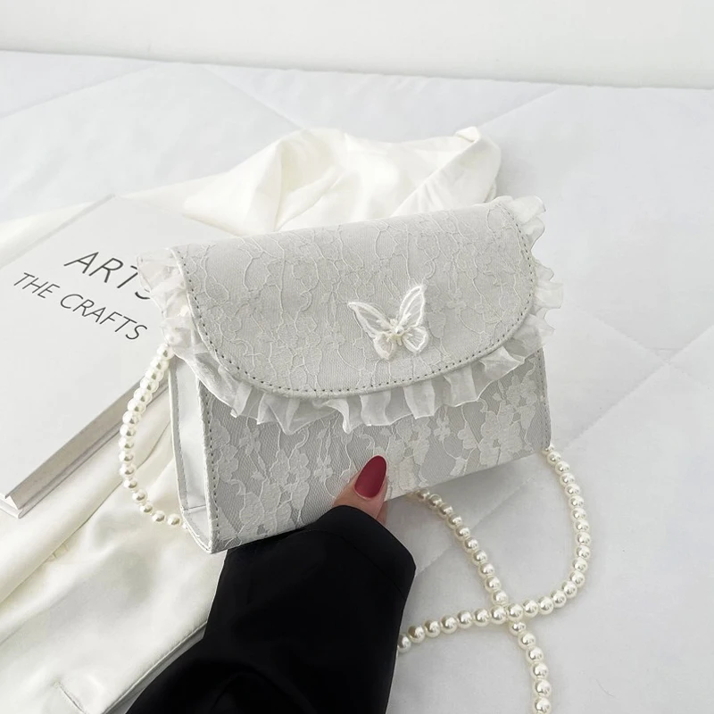 

Retro Crossbody Bags for Women Vintage Lace Pearl Chain Ladies Small Square Shoulder Bag Female Clutch Purse Handbags