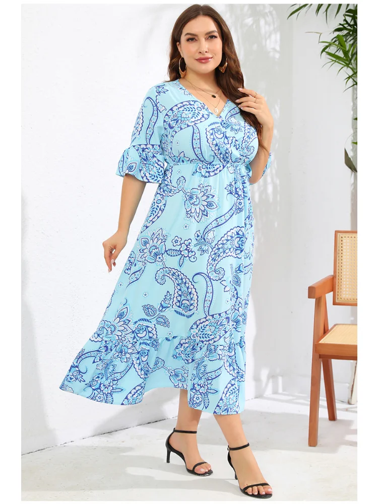 Oversized Dress Flare Sleeves Beach Vacation Skirt Long Dress plus size women clothing  party dresses