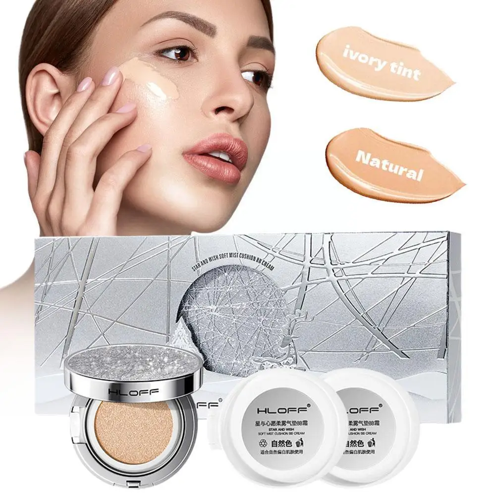 

Moisturizing Concealer 1+2 Air Cushion BB Cream Lightweight Concealer Foundation Lasting Soft Silky Whitening Makeup Oil-co K7F3