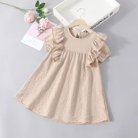 girls fashion summer ruffled short sleeved princess dress children fashionable round neck simple casual kids baby clothing 2 7y