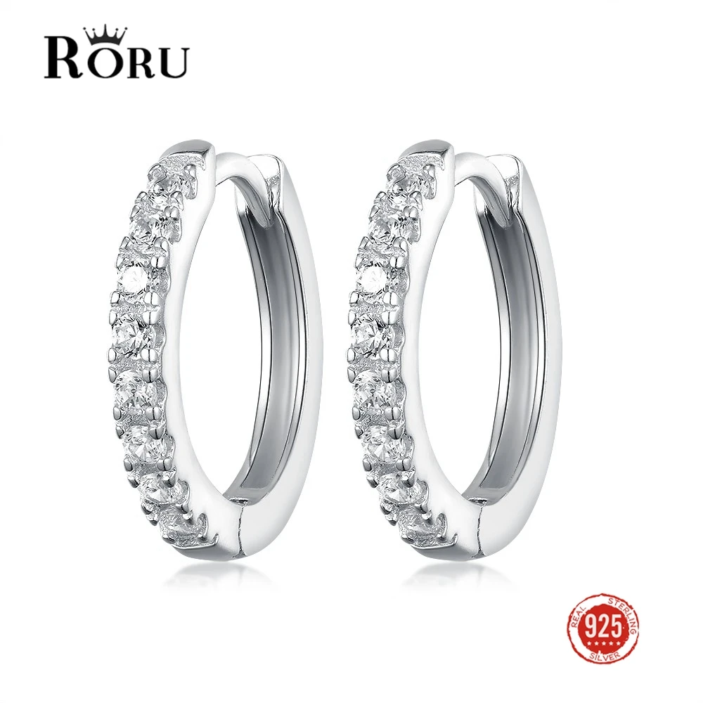 

RORU Luxury Sterling Silver 925 Fine Jewelry Full Shiny Zircon Hoops Earring for Women Lady Ear Wedding Party Gifts Wholesales