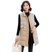 womens fashion autumn and winter 2022 korean version medium long down cotton waistcoat female stand collar versatile vest coat