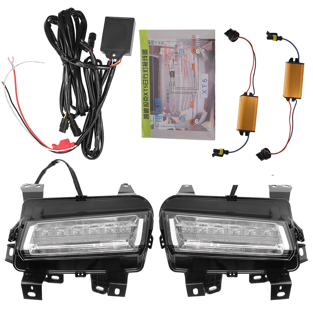 

Светодиодные хромированные трубки DRL, противотуманные фары, полный комплект для Cadillac XT5 2017 2018 2019 2020, белый и желтый цвета, автомобильные фары,...