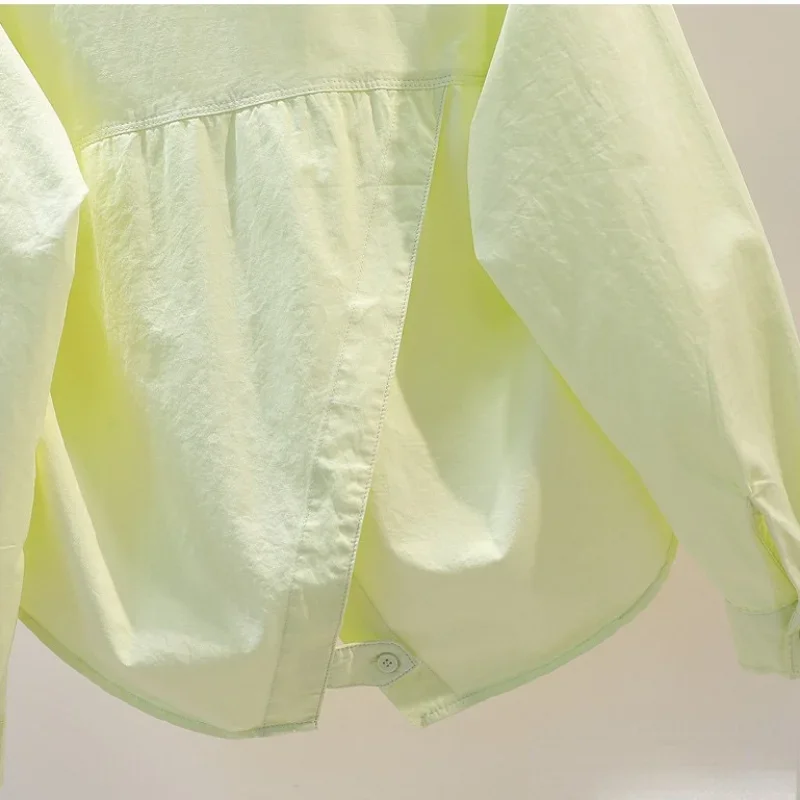 Женская Свободная блузка с длинным рукавом Повседневная рубашка разрезом модель