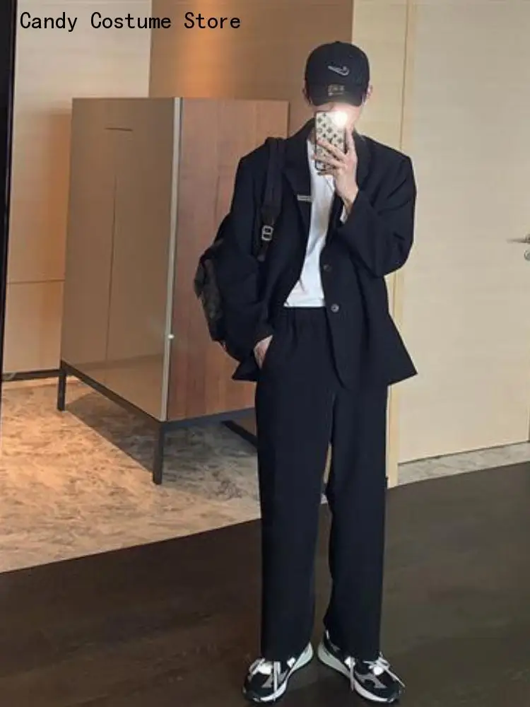 Dk Uniform Jacket Trousers Men's Blazer Suit Korean Trend Handsome High Street Casual 2Pcs Set Hong Kong Style Handsome