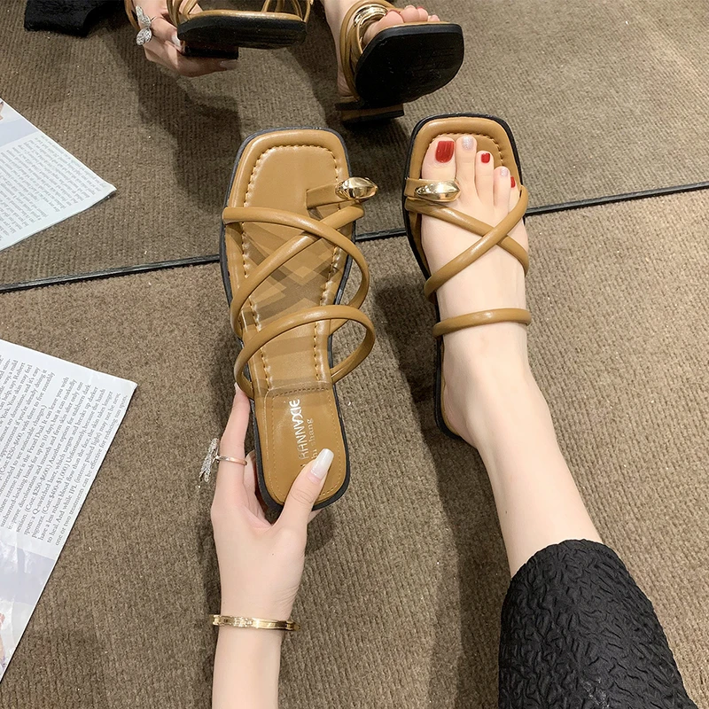 Summer Shoes for Women 2023 New Fashion Female Sandals Casual Beach Flats Outdoor Clip Toe Slides Slip on Lady Dress Flip Flops