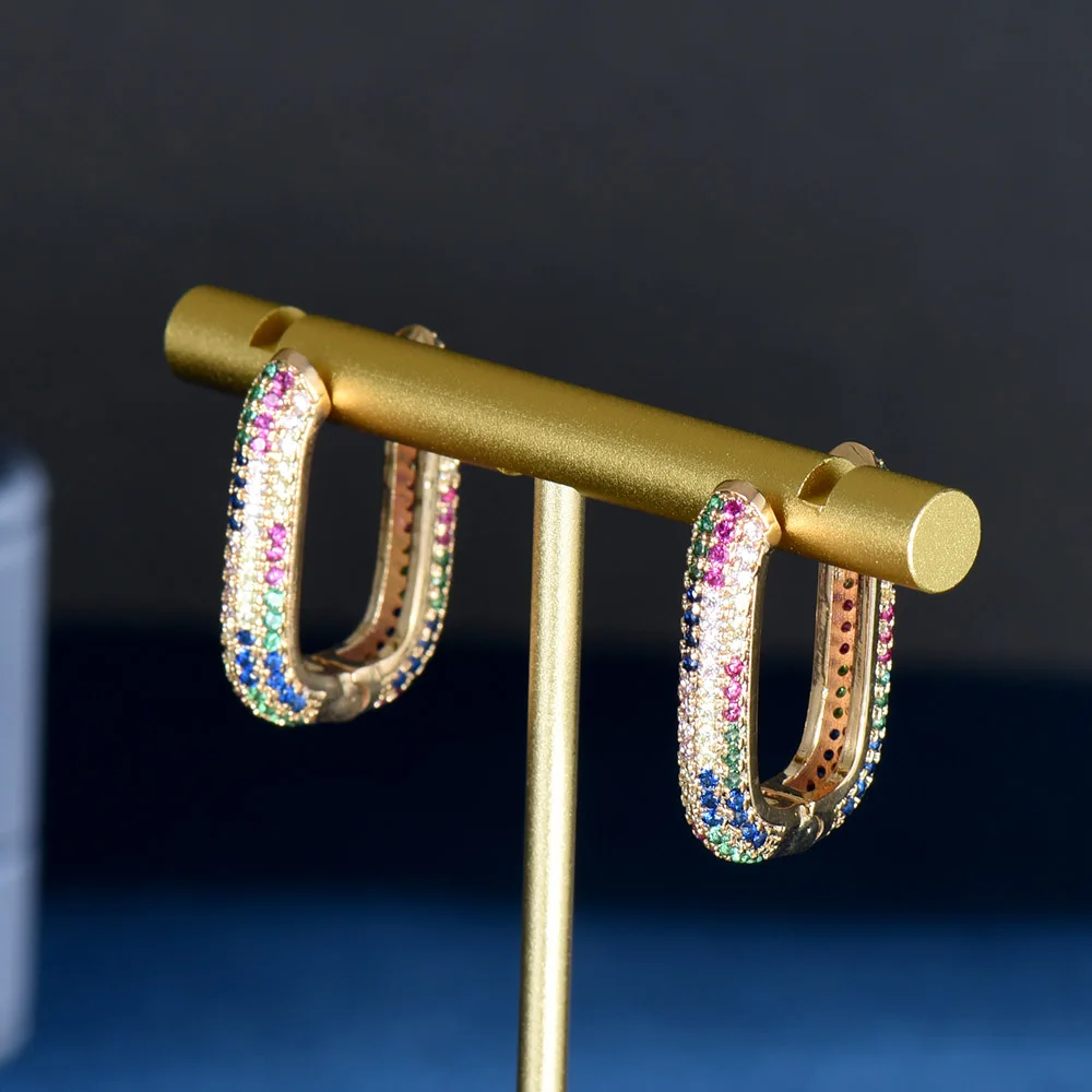 

HIBRIDE новый дизайнерский круглый обруч многоцветный кубический циркон Кристалл Дубай золотые серьги-кольца для женщин Свадебные ювелирные ...