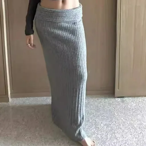 Женская Длинная трикотажная юбка макси с высокой талией